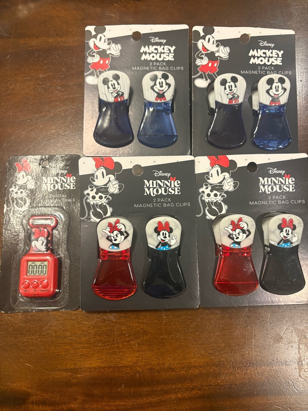 DISCONTINUED Disney Mickey Minnie Mouse Magnetic Bag Clips + Timer NEW 5 Pack Lo